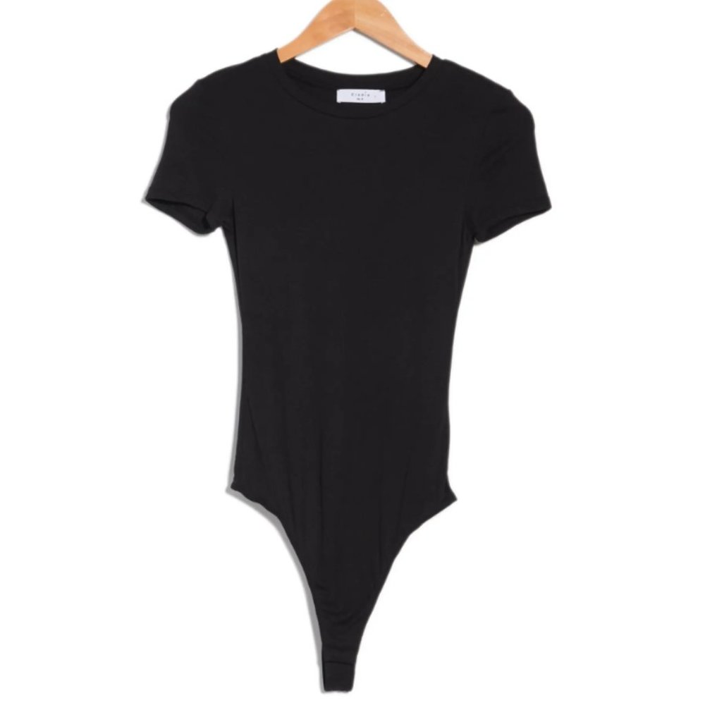 ELODIE Crew Neck Rib Knit Bodysuit Black (M)|*DRESS UP or DRESS DOWN-DAY or NITE